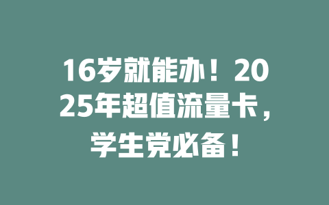 16岁就能办！2025年超值流量卡，学生党必备！