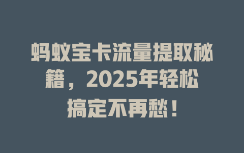 蚂蚁宝卡流量提取秘籍，2025年轻松搞定不再愁！