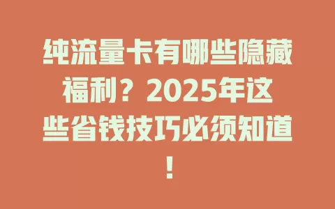 纯流量卡有哪些隐藏福利？2025年这些省钱技巧必须知道！