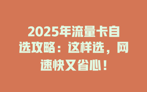 2025年流量卡自选攻略：这样选，网速快又省心！