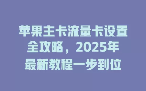 苹果主卡流量卡设置全攻略，2025年最新教程一步到位