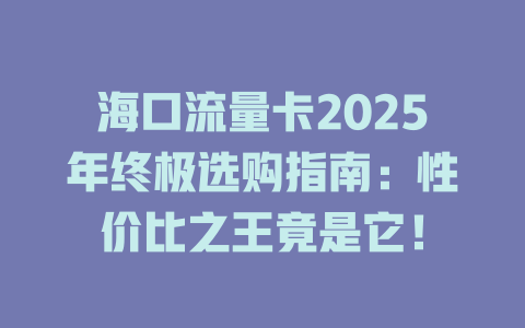 海口流量卡2025年终极选购指南：性价比之王竟是它！