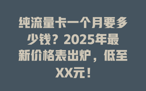 纯流量卡一个月要多少钱？2025年最新价格表出炉，低至XX元！
