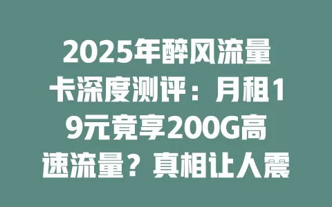 2025年醉风流量卡深度测评：月租19元竟享200G高速流量？真相让人震惊！