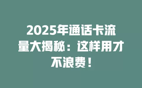 2025年通话卡流量大揭秘：这样用才不浪费！