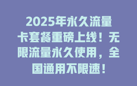2025年永久流量卡套餐重磅上线！无限流量永久使用，全国通用不限速！