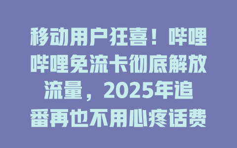 移动用户狂喜！哔哩哔哩免流卡彻底解放流量，2025年追番再也不用心疼话费了