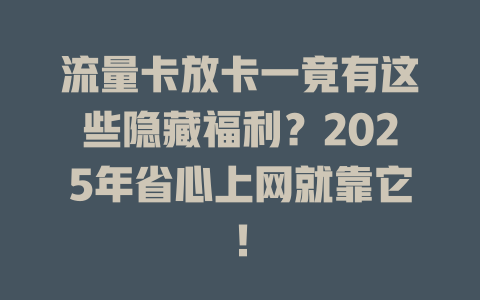 流量卡放卡一竟有这些隐藏福利？2025年省心上网就靠它！