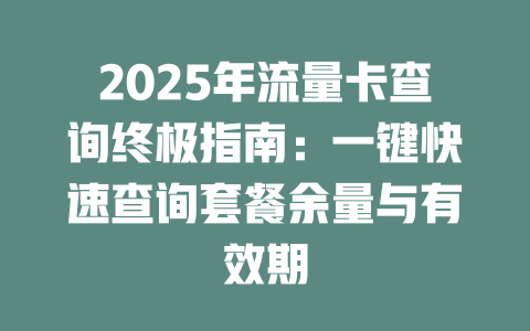 2025年流量卡查询终极指南：一键快速查询套餐余量与有效期
