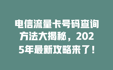 电信流量卡号码查询方法大揭秘，2025年最新攻略来了！