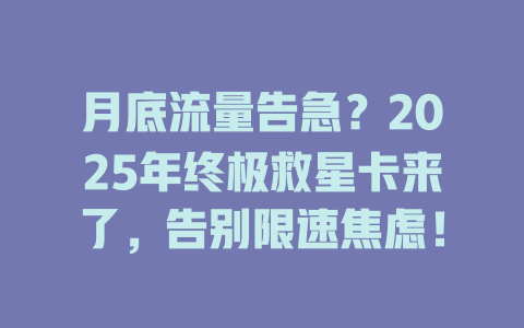 月底流量告急？2025年终极救星卡来了，告别限速焦虑！