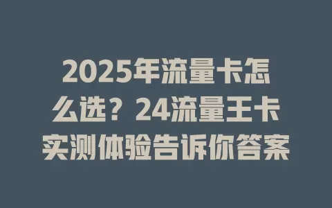 2025年流量卡怎么选？24流量王卡实测体验告诉你答案