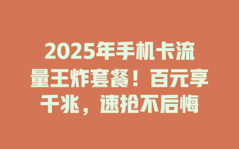 2025年手机卡流量王炸套餐！百元享千兆，速抢不后悔