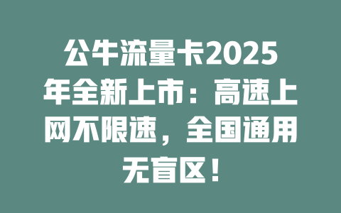 公牛流量卡2025年全新上市：高速上网不限速，全国通用无盲区！