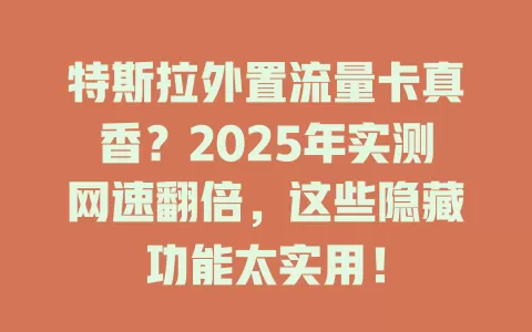 特斯拉外置流量卡真香？2025年实测网速翻倍，这些隐藏功能太实用！