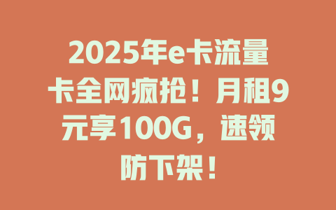 2025年e卡流量卡全网疯抢！月租9元享100G，速领防下架！