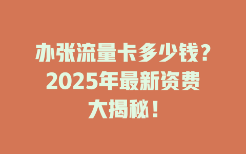办张流量卡多少钱？2025年最新资费大揭秘！