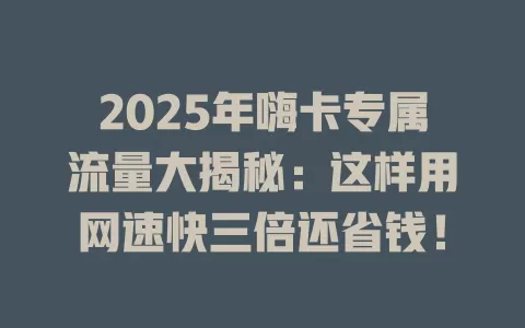 2025年嗨卡专属流量大揭秘：这样用网速快三倍还省钱！