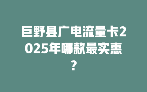 巨野县广电流量卡2025年哪款最实惠？
