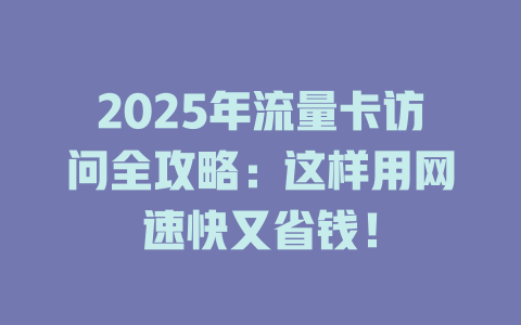 2025年流量卡访问全攻略：这样用网速快又省钱！
