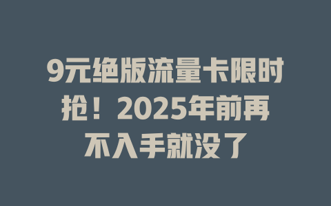 9元绝版流量卡限时抢！2025年前再不入手就没了