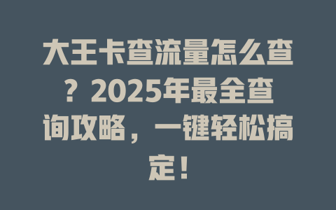 大王卡查流量怎么查？2025年最全查询攻略，一键轻松搞定！
