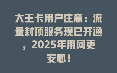 大王卡用户注意：流量封顶服务现已开通，2025年用网更安心！