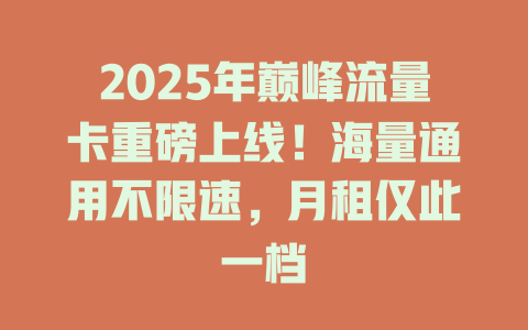 2025年巅峰流量卡重磅上线！海量通用不限速，月租仅此一档