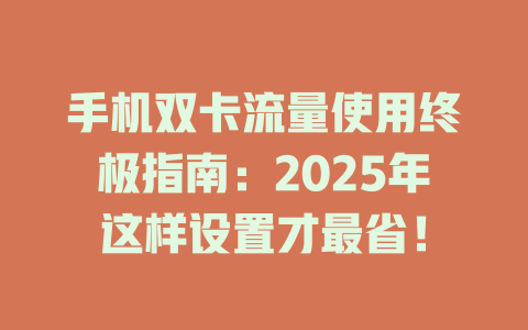 手机双卡流量使用终极指南：2025年这样设置才最省！