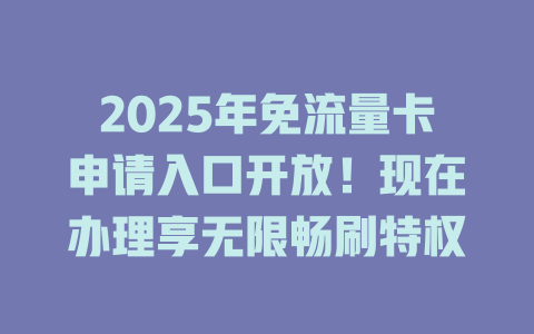 2025年免流量卡申请入口开放！现在办理享无限畅刷特权