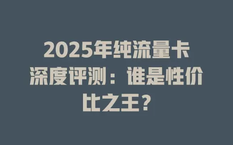 2025年纯流量卡深度评测：谁是性价比之王？