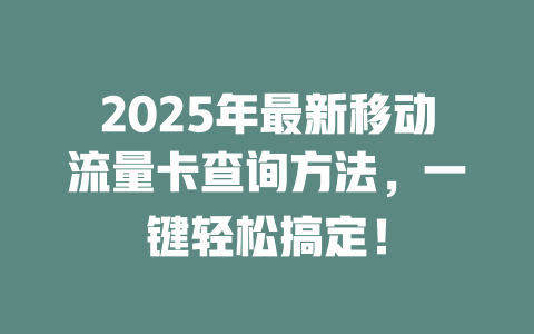 2025年最新移动流量卡查询方法，一键轻松搞定！