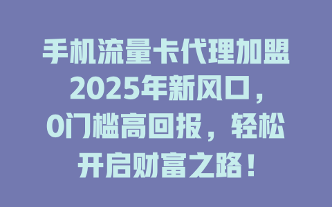手机流量卡代理加盟2025年新风口，0门槛高回报，轻松开启财富之路！