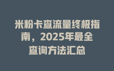 米粉卡查流量终极指南，2025年最全查询方法汇总