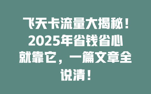 飞天卡流量大揭秘！2025年省钱省心就靠它，一篇文章全说清！