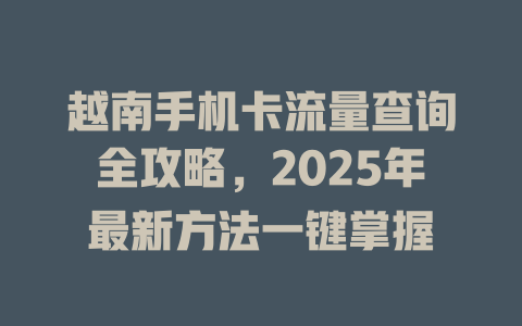 越南手机卡流量查询全攻略，2025年最新方法一键掌握
