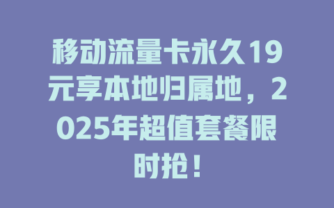 移动流量卡永久19元享本地归属地，2025年超值套餐限时抢！