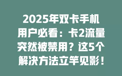 2025年双卡手机用户必看：卡2流量突然被禁用？这5个解决方法立竿见影！