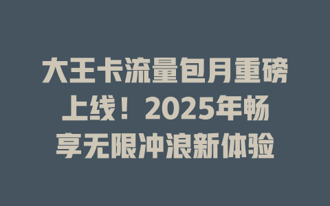 大王卡流量包月重磅上线！2025年畅享无限冲浪新体验