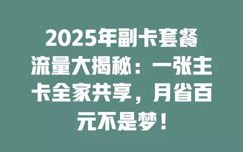 2025年副卡套餐流量大揭秘：一张主卡全家共享，月省百元不是梦！