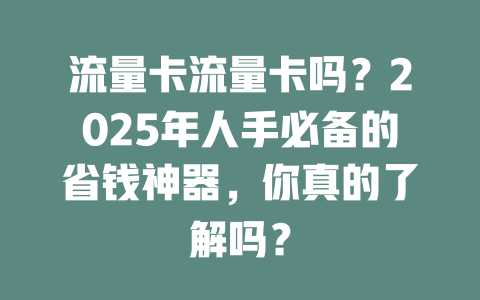 流量卡流量卡吗？2025年人手必备的省钱神器，你真的了解吗？