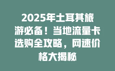 2025年土耳其旅游必备！当地流量卡选购全攻略，网速价格大揭秘