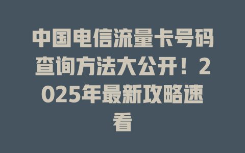 中国电信流量卡号码查询方法大公开！2025年最新攻略速看