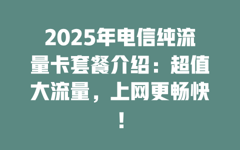 2025年电信纯流量卡套餐介绍：超值大流量，上网更畅快！