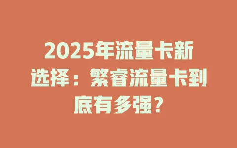 2025年流量卡新选择：繁睿流量卡到底有多强？