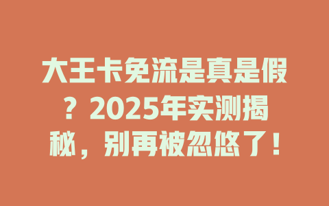 大王卡免流是真是假？2025年实测揭秘，别再被忽悠了！