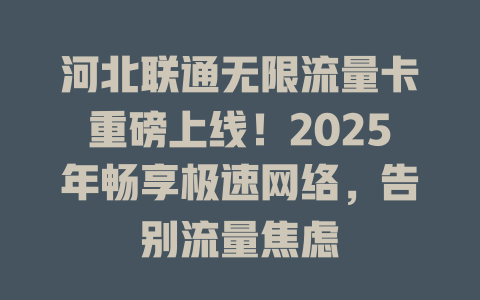 河北联通无限流量卡重磅上线！2025年畅享极速网络，告别流量焦虑