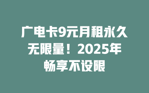广电卡9元月租永久无限量！2025年畅享不设限