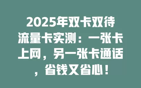 2025年双卡双待流量卡实测：一张卡上网，另一张卡通话，省钱又省心！