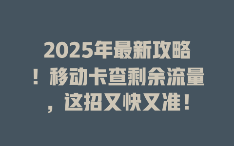 2025年最新攻略！移动卡查剩余流量，这招又快又准！